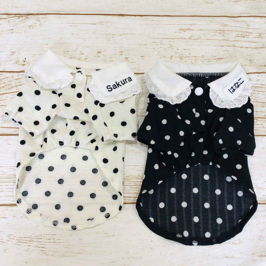 ウィズワン うちの子 名前入り 襟付きTシャツ 水玉 ハンドメイド 犬 猫 男の子 女の子 おしゃれ with WaN