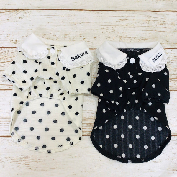 ウィズワン うちの子 名前入り 襟付きTシャツ 水玉 ハンドメイド 犬 猫 男の子 女の子 おしゃれ with WaN